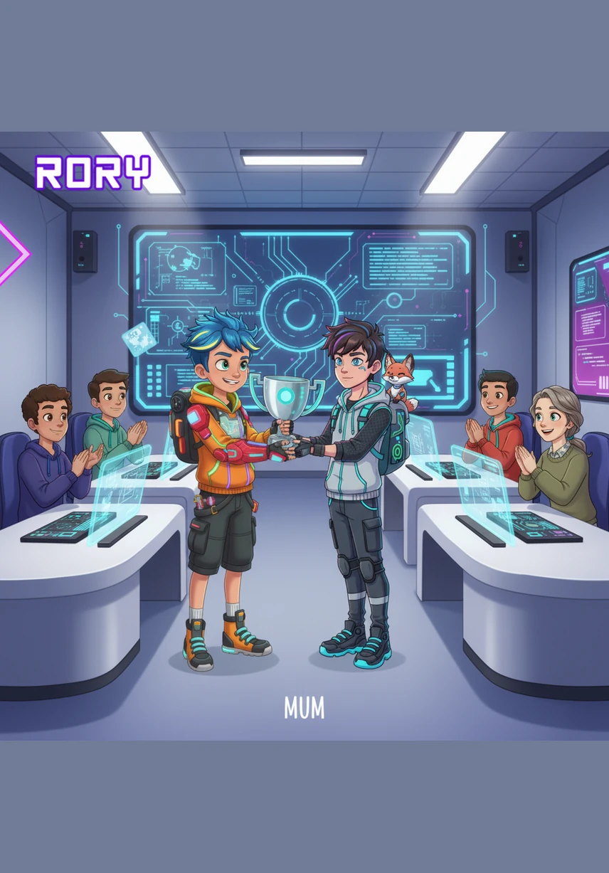 Rory takes the trophy back to his classroom to show Henry. He knows that school is a place for big adventures and making new friends. He is proud of his brave choices today.