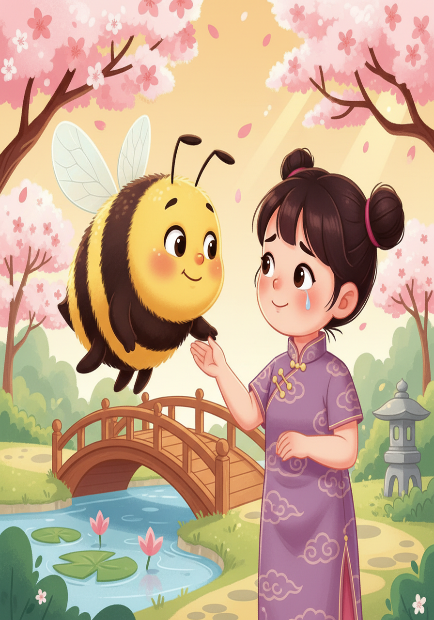 一只友善的蜜蜂本飞了过来，安慰露娜。本告诉露娜，每个人都有自己独特的美，不应该因为别人的看法而否定自己。露娜听了本的话，心情好了一些。
