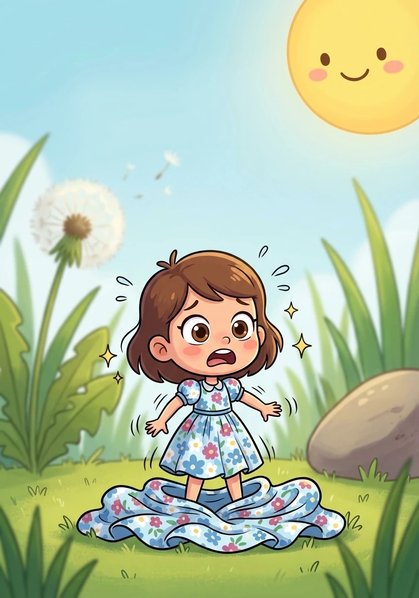Lily's dress continues to slip down, bunching around her ankles. She's shrinking rapidly, becoming smaller and smaller by the minute.