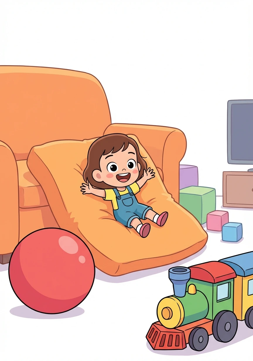 Despite the initial fear, Lily starts to giggle. She discovers the joy of running and playing in her now enormous apartment, turning her predicament into an adventure.