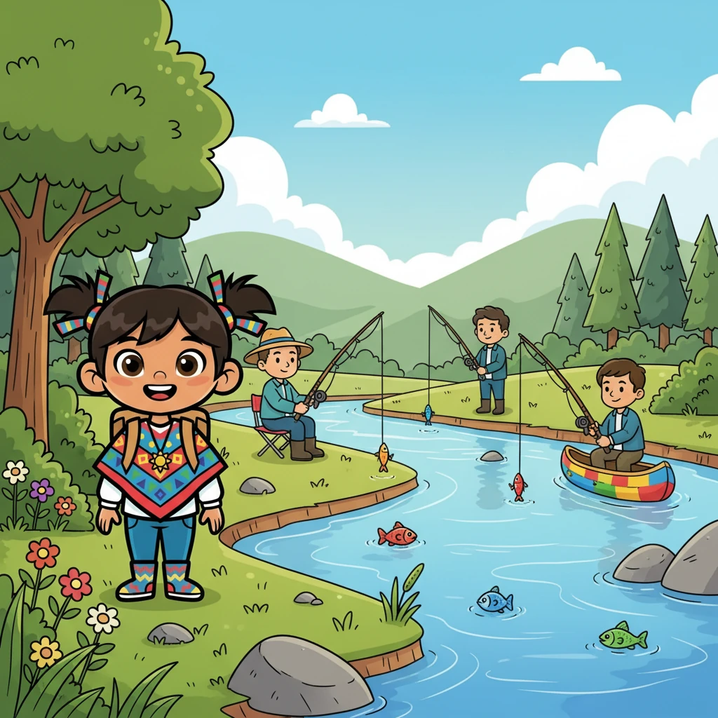 Un poco más adelante, Inti vio a personas pescando con cuidado, utilizando solo cañas y carnada artificial. Entendió la importancia de las actividades sostenibles.