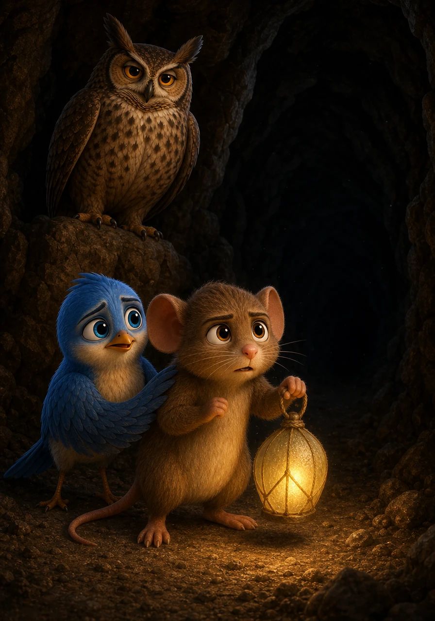 Bramble stared into the terrifying darkness of the cave, his paws shaking and his breath catching in his throat. He wanted to run back to his warm bed, but the thought of his best friend scared and alone in the dark gave him a sudden spark of determination.