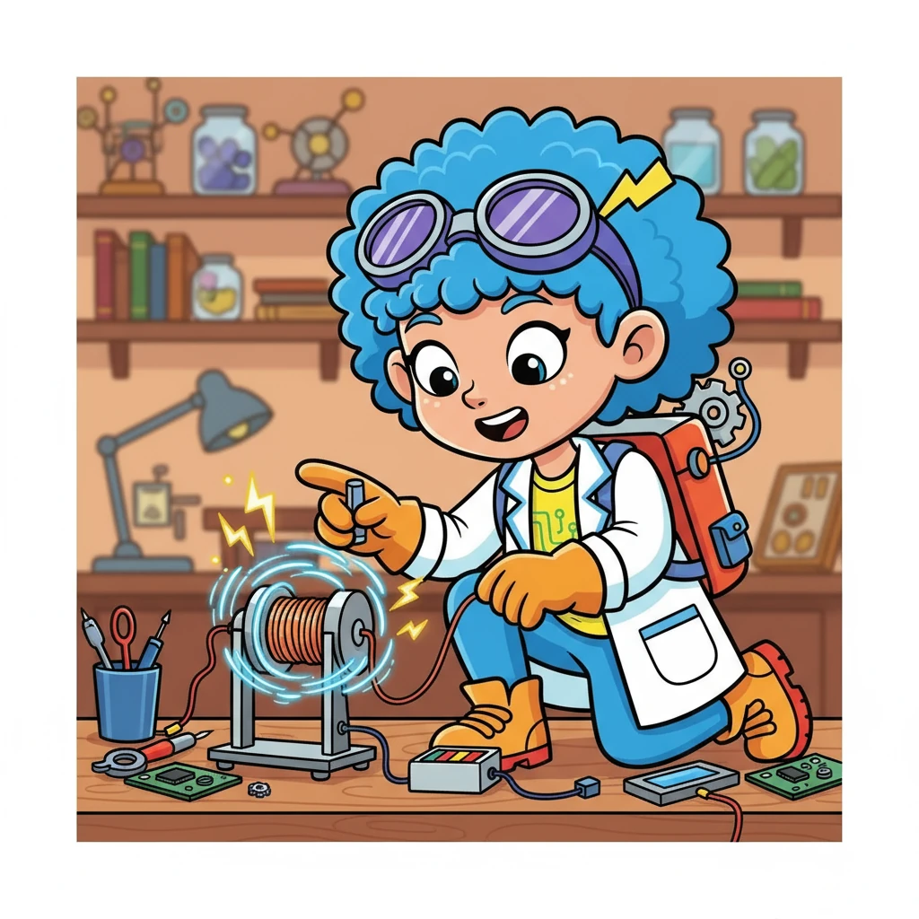 Electra then built a tiny electric motor. She watched in amazement as a coil of wire spun around a magnet, powered by the flow of electricity. It was like magic, but based on the laws of physics!