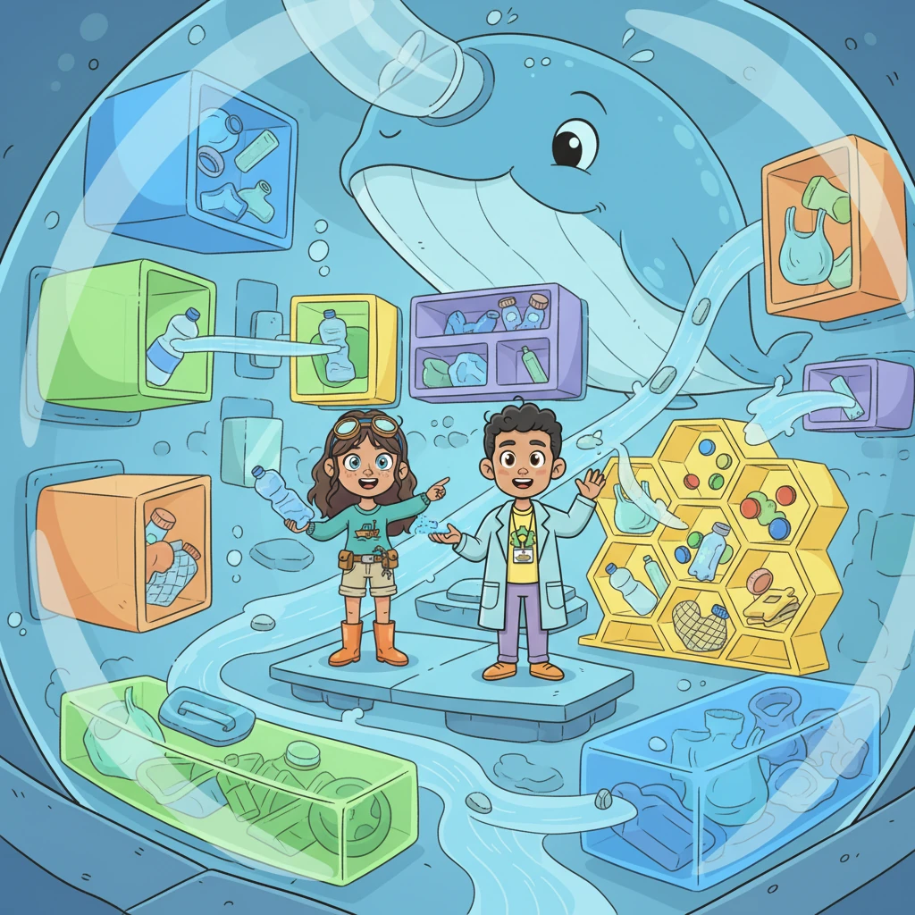 Inside Captain Aqua's spacious belly, the collected plastic was cleverly sorted by size and type into different colorful compartments. Each piece found its perfect spot, ready to be recycled and given a new life. He was a master of organization, making sure every bit of waste was handled properly.