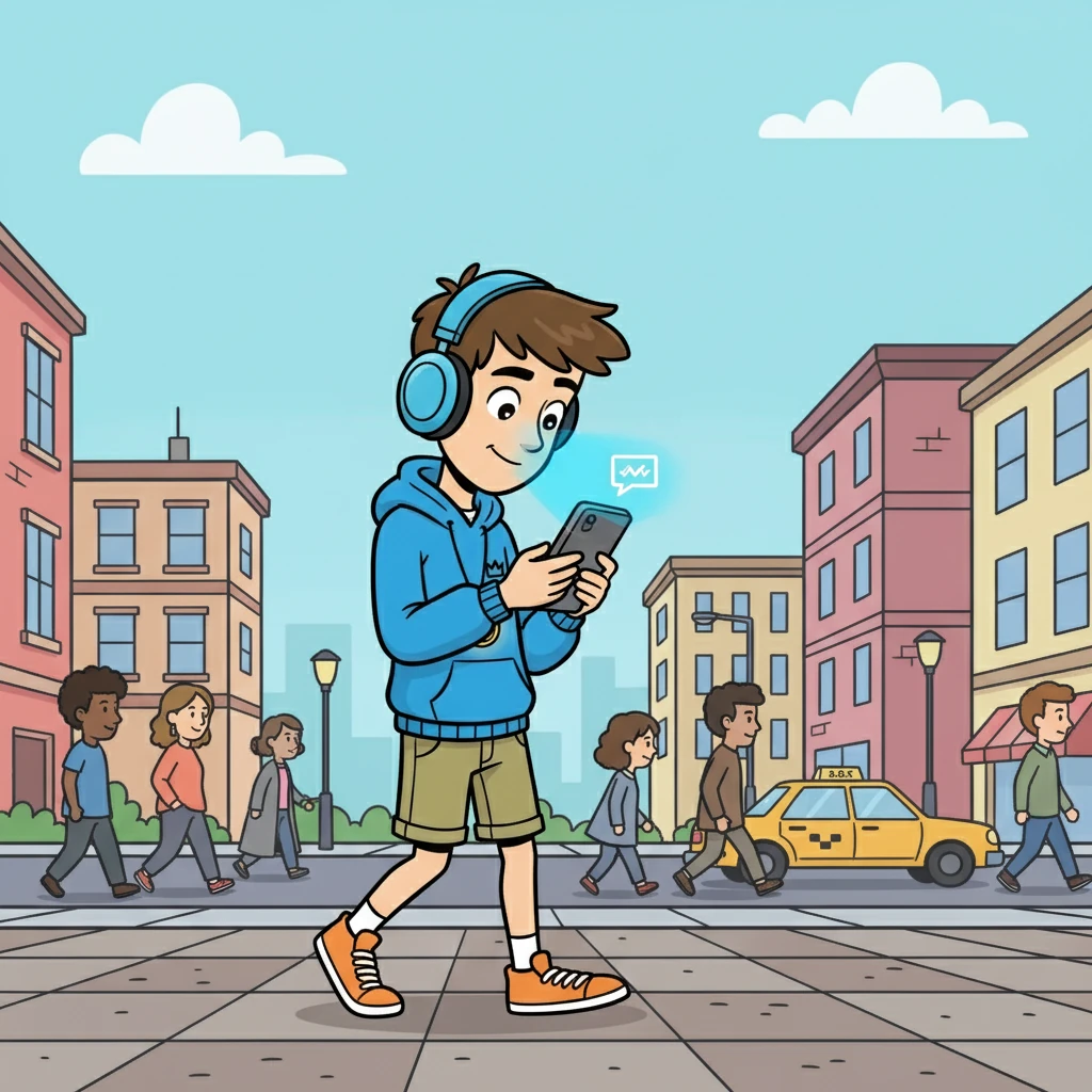 Jay, a teenager with headphones always on, is scrolling through his phone in his busy city block. Election ads flash across his screen, uninteresting to him. Suddenly, his phone glitches, and a message appears.