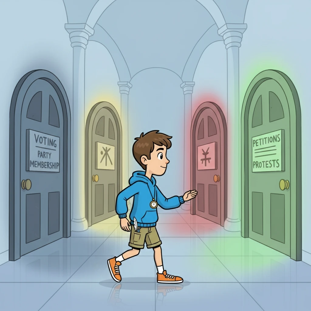 Jay returns to the hall of doors. The Voting and Party Membership doors flicker weakly, while the Petitions and Protests doors glow brightly.