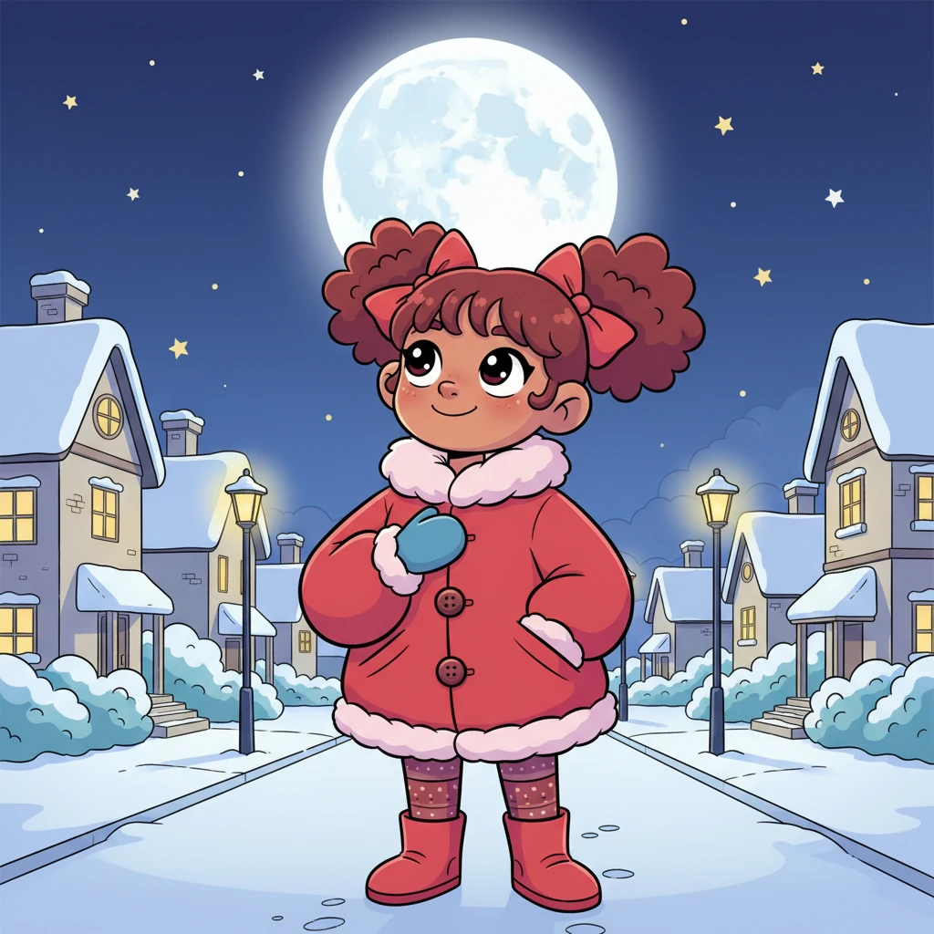 Back on her snowy street, Pip looked up at the moon, a contented smile on her face. Her fluffy red coat felt extra cozy, and she knew that even the quietest winter nights held endless possibilities for adventure. She couldn't wait for her next discovery.