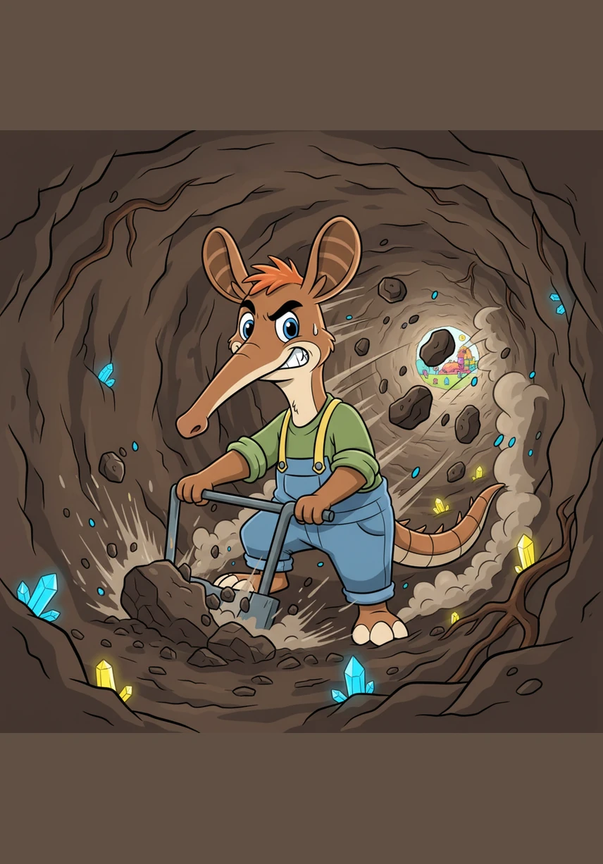 Dust flies as Spike works tirelessly, his sensitive nose sniffing out the safest path and his strong legs pushing through the heavy soil. The children and zookeepers watch in total awe as the aardvark they once ignored becomes a blur of heroic activity beneath their feet.