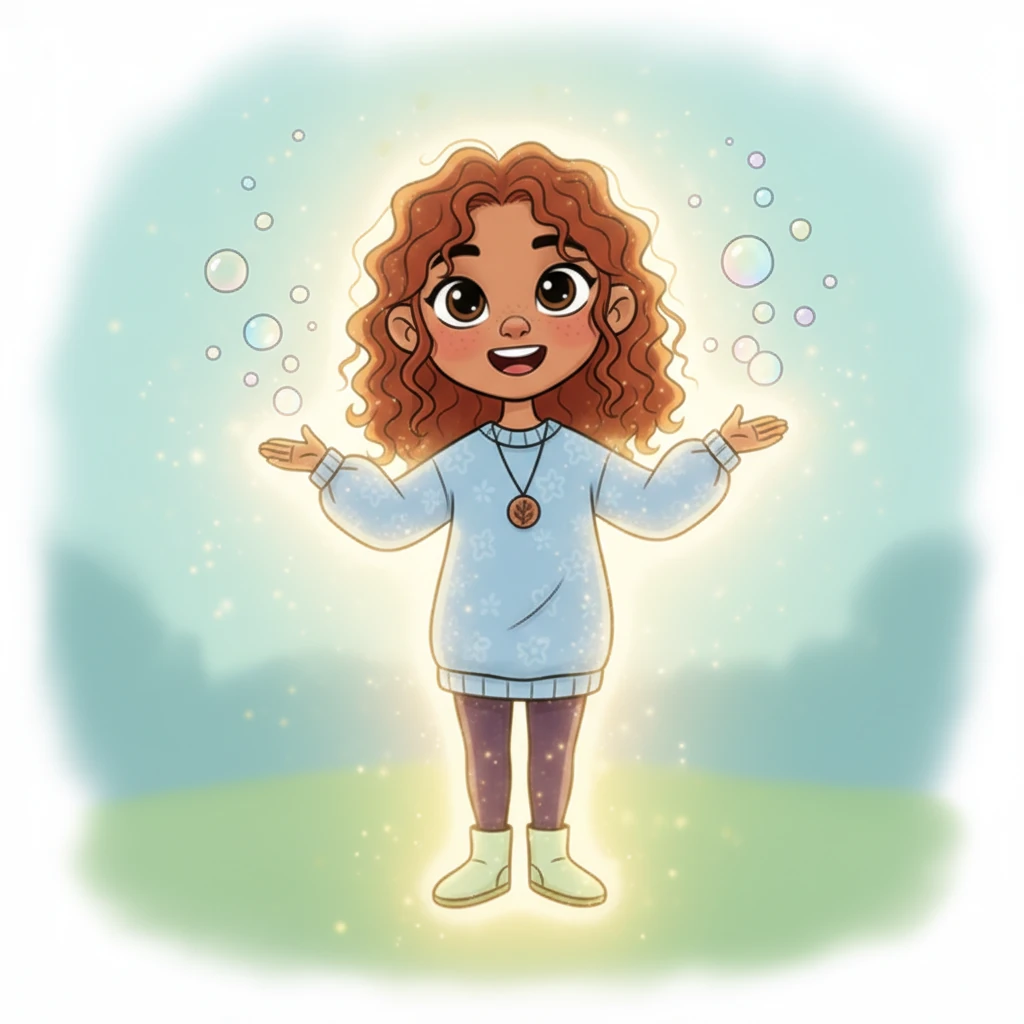 A soft, golden glow emanates from Pip, surrounding them like a gentle hug. A feeling of lightness and happiness washes over them, as if all worries have floated away like tiny bubbles. They feel wonderfully refreshed and ready for anything, their body tingling with a gentle, healing energy.