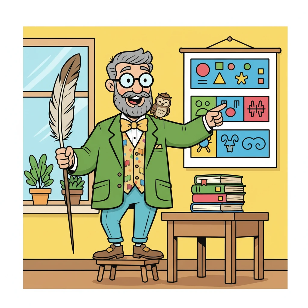 "Today, we embark on a journey through the world of words!" Professor Quill announced, his voice a gentle hoot. He pointed to a colorful chart on the wall. The chart displayed the different types of poems they would study.