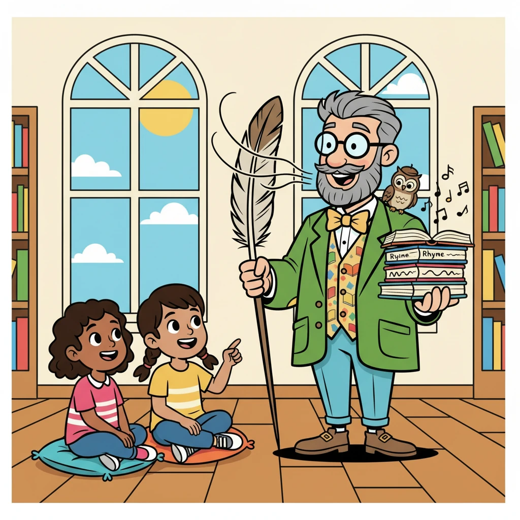 Nina and Zyanya loved the lesson on rhyming. Professor Quill showed them a poem where words at the end of lines sounded the same. He read it aloud, his voice taking on a singsong quality.