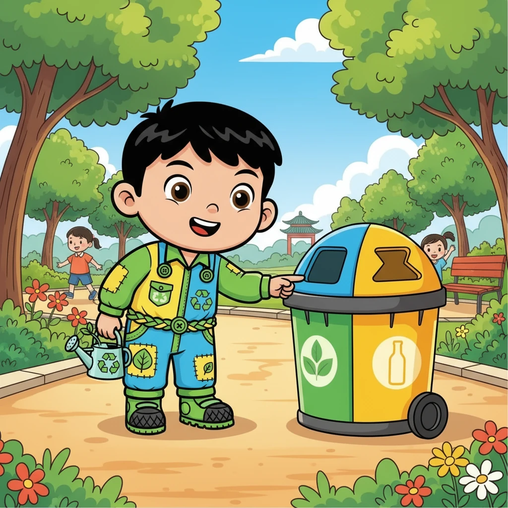 小可是一位充滿好奇心的小學生，他最喜歡在社區裡探險。有一天，他在公園發現了一個特別的垃圾桶，上面寫著「資源回收」。好奇的他決定一探究竟。