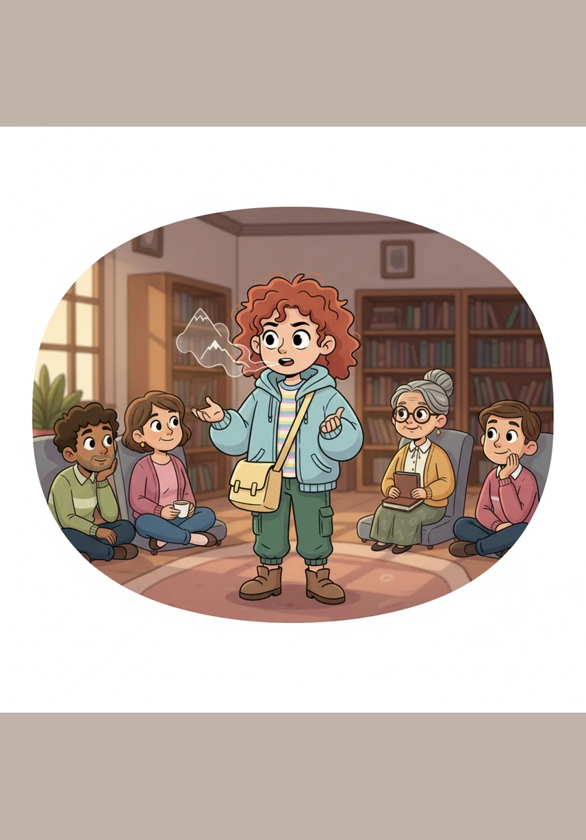 When it is her turn to speak, Maya tells a short story about the mountains of her childhood, tripping over tenses and pausing to find the right nouns. She notices that the others aren't judging her grammar; they are leaning in, captivated by her spirit.