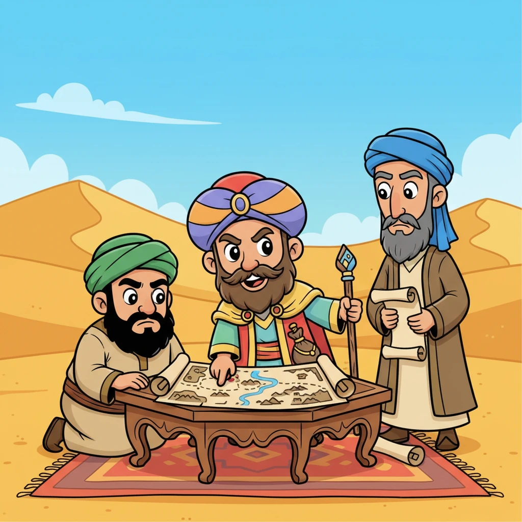 At the heart of it all was Abu Sufyan, a leader with a strong gaze and a determined spirit. He gathered his trusted advisors, their faces serious under the desert sun. Plans were laid, and maps were unrolled, signaling the start of an important mission.