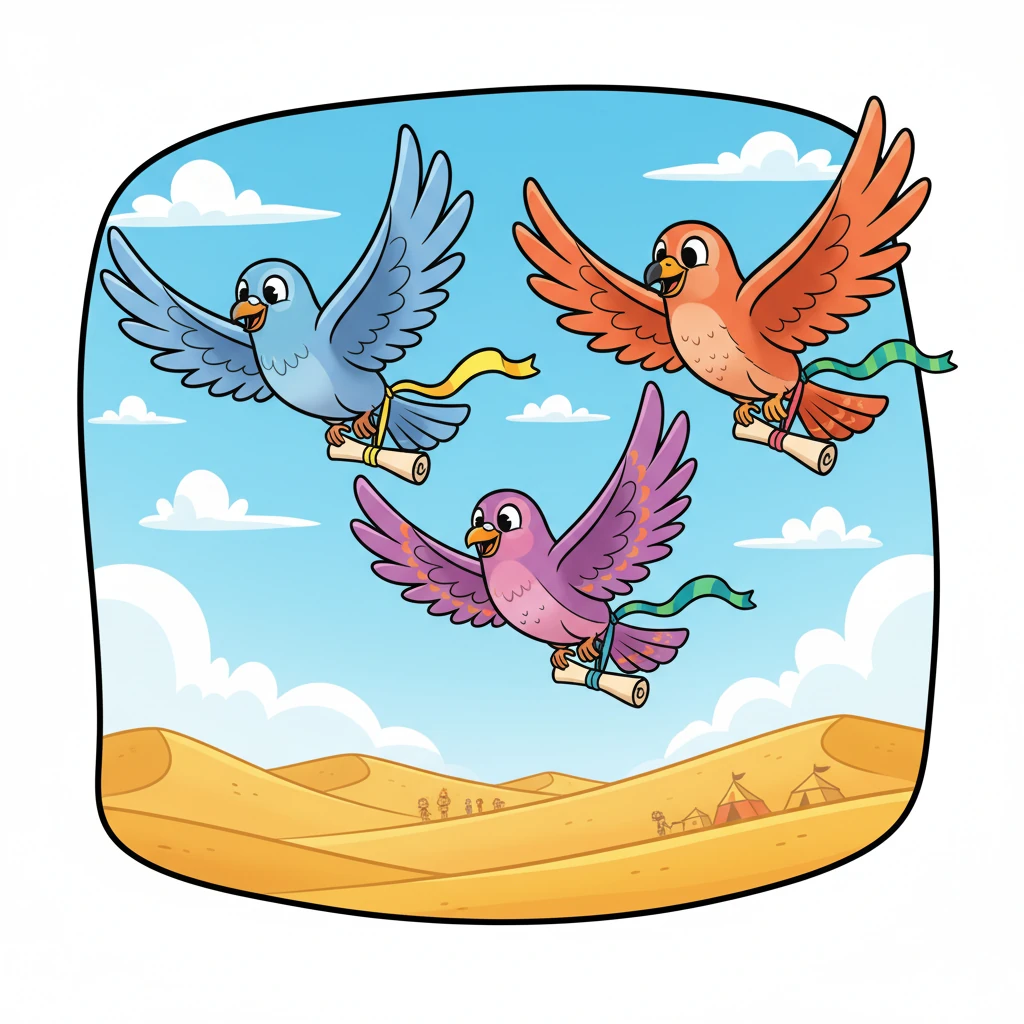 Swift messenger birds, with colorful ribbons tied to their legs, soared into the sky. They carried invitations to friendly tribes far across the sands. These messages called for everyone to join in this grand endeavor.