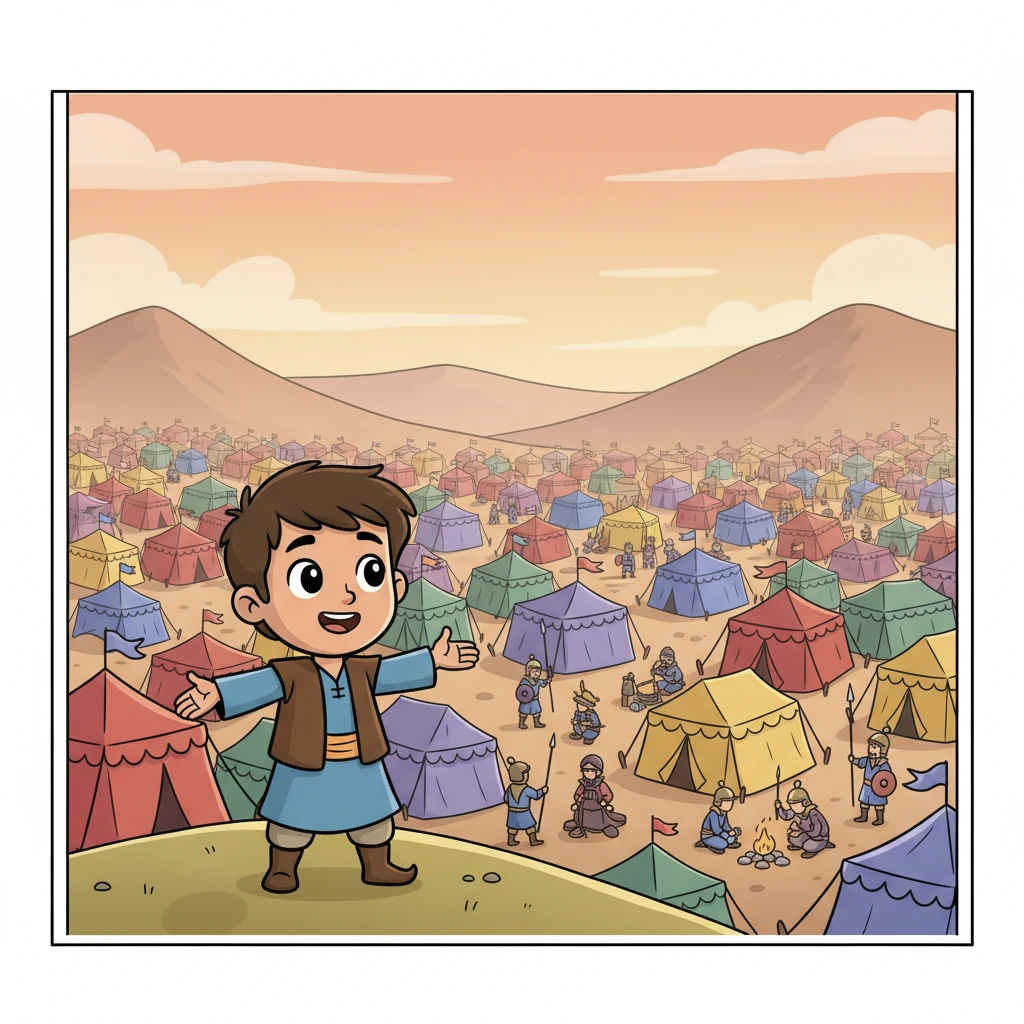 Faris watched in wide-eyed wonder as three thousand warriors assembled. Tents dotted the landscape like a patchwork quilt, and the air buzzed with the sound of preparations. It was an enormous gathering, unlike anything Faris had ever seen.