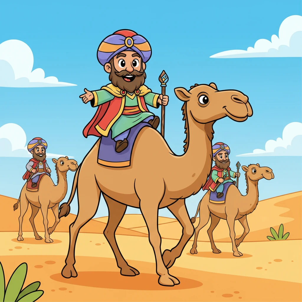 Faris rode proudly alongside, perched on a gentle camel, his heart full of adventure. He saw the focused faces of the warriors, the sway of the camels, and the rhythmic beat of their journey. Each step brought them closer to their goal.