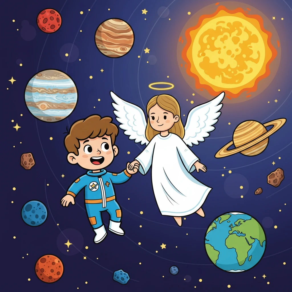 Guiado por um anjo gentil, Samuel viajou pelo sistema solar. Ele observou de perto o Sol ardente, os planetas rochosos e gasosos, e ficou maravilhado com a beleza única de cada um. Cada planeta é uma obra diferente de Deus.