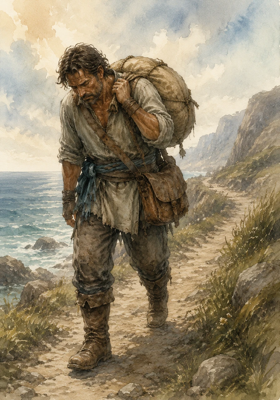 The way home felt much longer for poor Barnaby, burdened by the heavy weight. His legs grew tired, and the warm breeze from the sea did not help.
