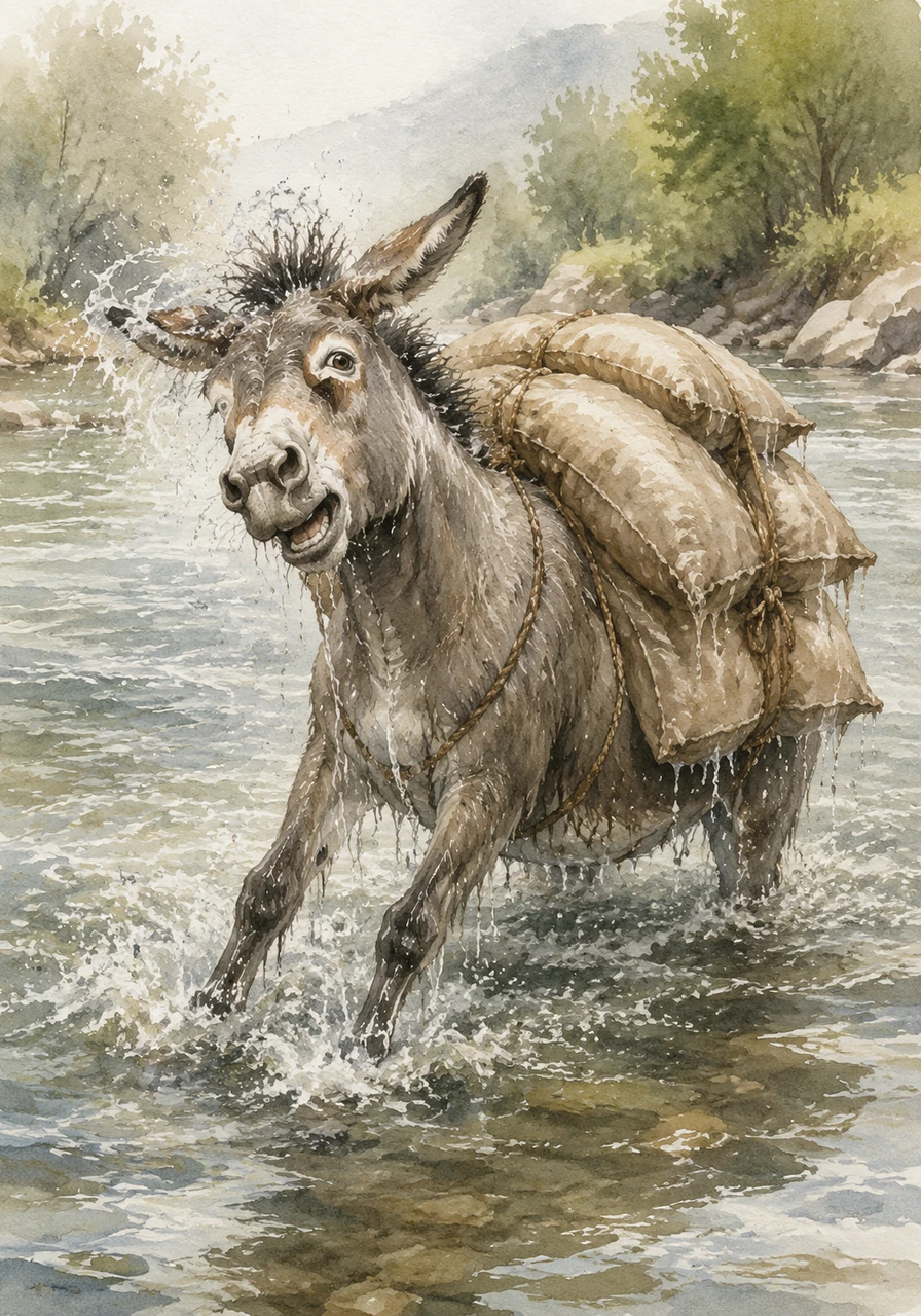 Barnaby sputtered and shook his head as the water washed over him and the salt sacks. When he tried to stand up, he felt remarkably light. The water had dissolved almost all the salt, leaving the sacks empty and buoyant.