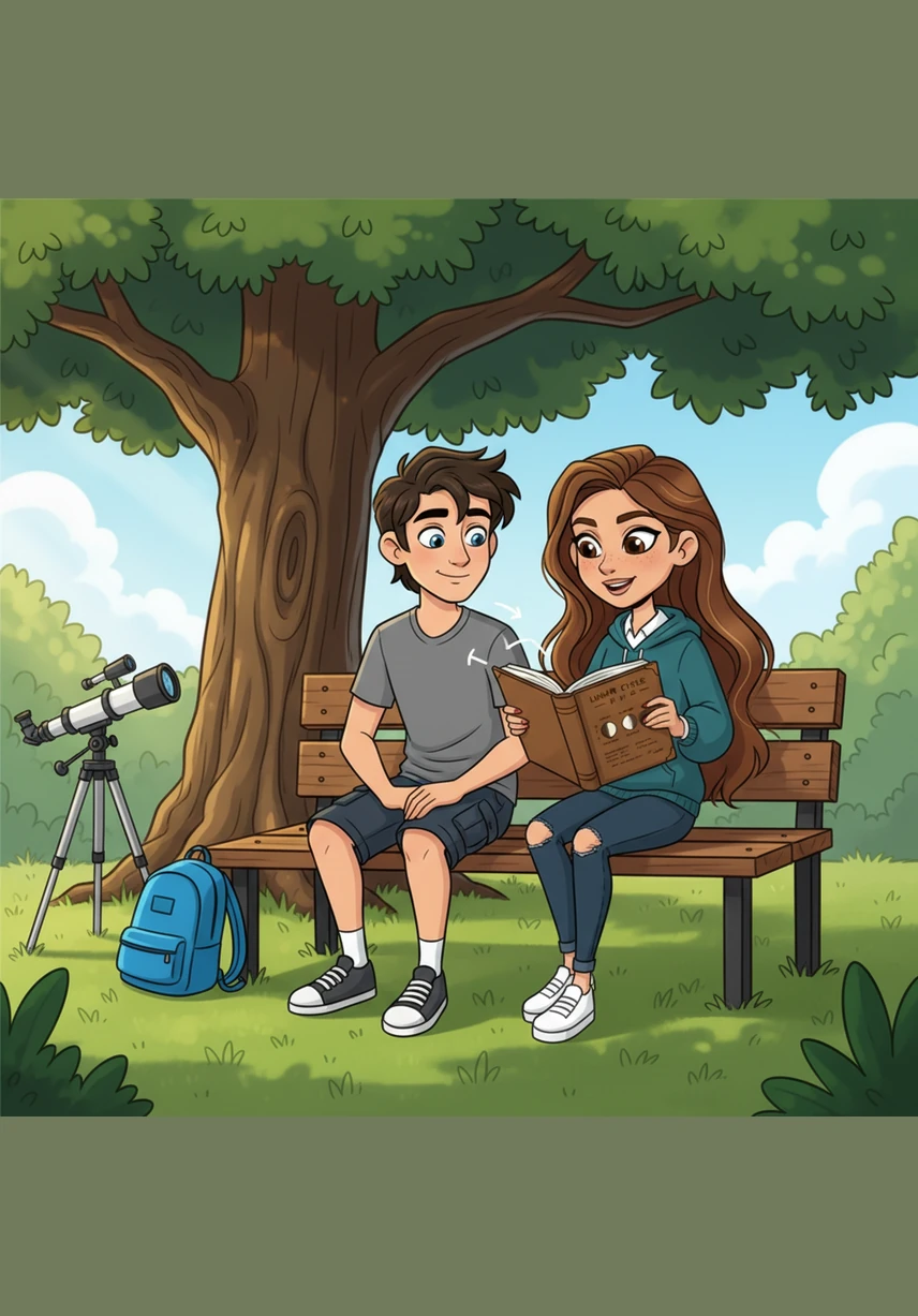 Maya pulls out a vibrant journal and shows Leo how to break massive, intimidating goals into tiny, manageable steps that feel like easy wins. Leo watches intently as she draws a roadmap that turns his vague dreams of passing into a concrete, day-by-day plan.