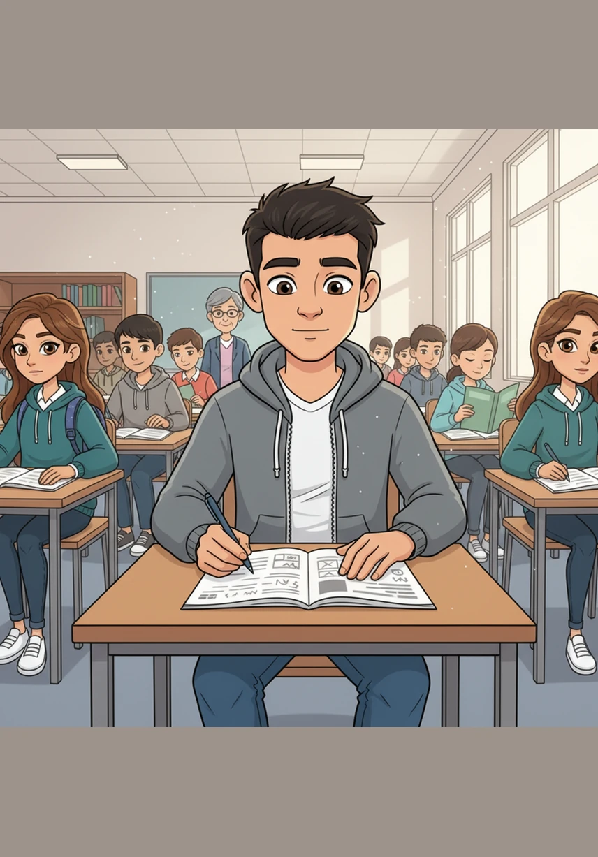 Walking into the exam hall, Leo takes a long, steady breath and remembers that his current circumstances do not define his ultimate potential. He opens his test booklet with a steady hand, seeing the questions not as obstacles, but as opportunities to prove how far he has come.