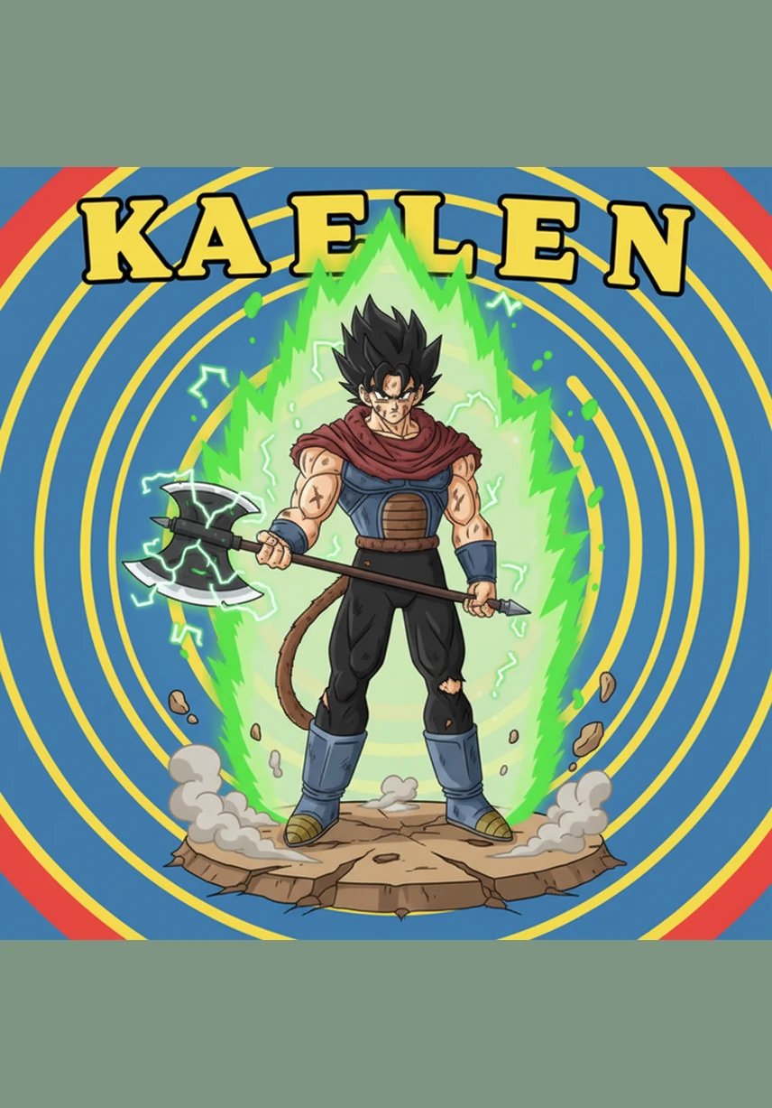 Kaelen stands amidst the smoldering ruins of an ancient temple, his gaze fixed on the horizon where a dark shadow looms. His massive frame is tense, and the air around him begins to vibrate with a low, humming energy that signals the start of a transformation.