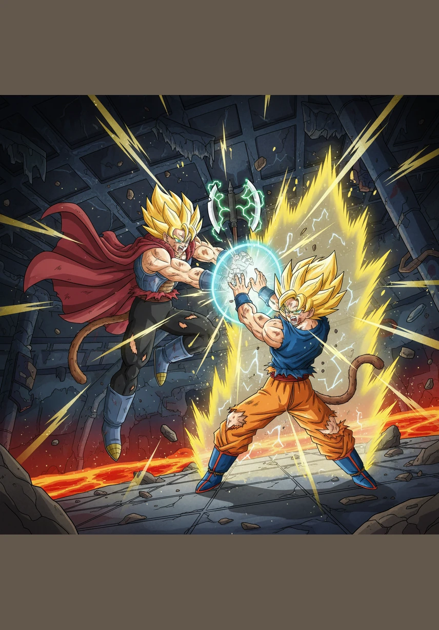 Lightning arcs crackle violently around Kaelen’s hyper-muscular shoulders and chest, casting dramatic shadows against the dark, energy-filled atmosphere. Every vein in his forehead and temples is visible, showing the immense strain of containing such monumental physical force.