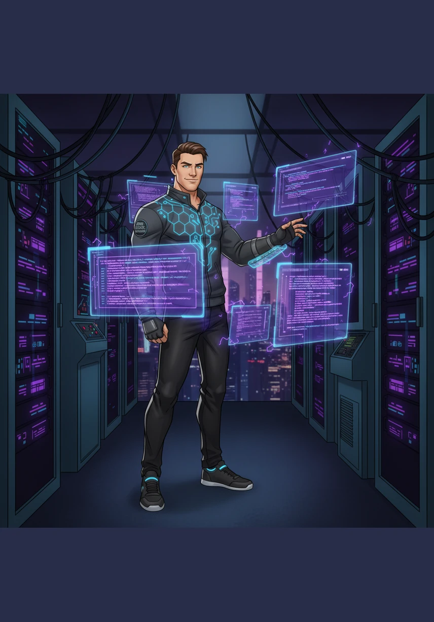 He begins by architecting the core with Next.js 14, setting up a lightning-fast framework using the latest App Router. The code flows across his screen in electric violet, forming the invisible skeleton of his digital masterpiece.