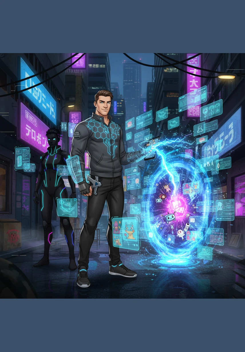 A 3D workspace emerges on the landing page, crafted with React Three Fiber and interactive mesh elements. A holographic laptop and floating geometric shapes react to his mouse movement, creating an immersive experience that feels alive.