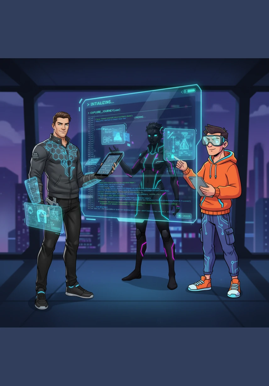 An interactive terminal window appears, allowing visitors to type commands to explore his professional journey. This code-editor style section adds a layer of depth and personality, merging the world of development with creative storytelling.