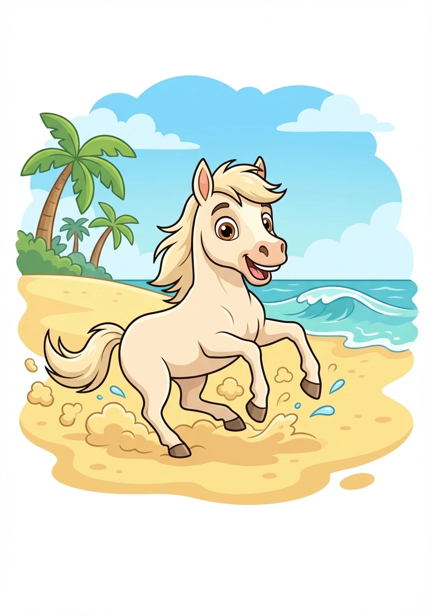 Spirit, un jeune cheval sauvage, vivait près d'une magnifique plage. Il adorait sentir le sable doux sous ses sabots.