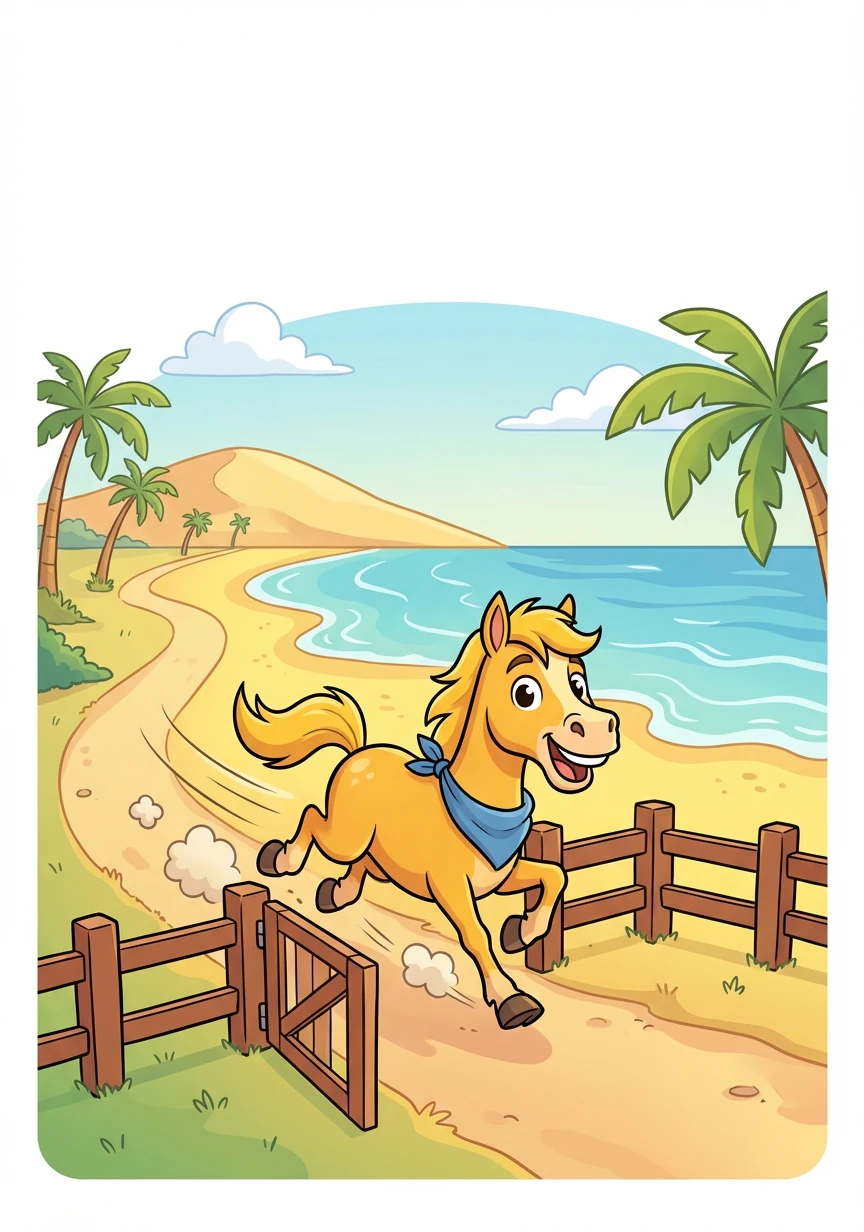 Un matin, Spirit se réveilla avec une envie irrésistible de courir. Il quitta son enclos et se dirigea vers la plage.