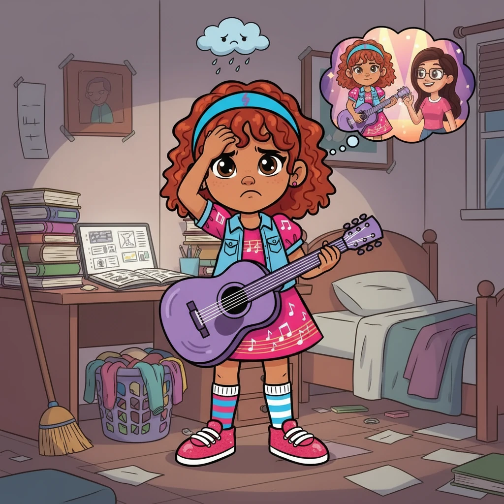Challenges arose when Stefania struggled to keep up with her practice while helping her family with chores and school. She felt overwhelmed and considered giving up. But the memory of her dream and Ms. Elara's encouragement kept her going.