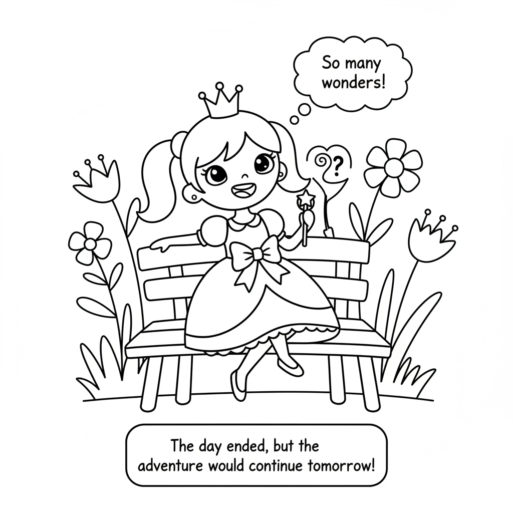 As the day ended, Princess Flora sat on a garden bench, feeling happy and full of joy. She knew her garden was full of endless wonders, and she couldn