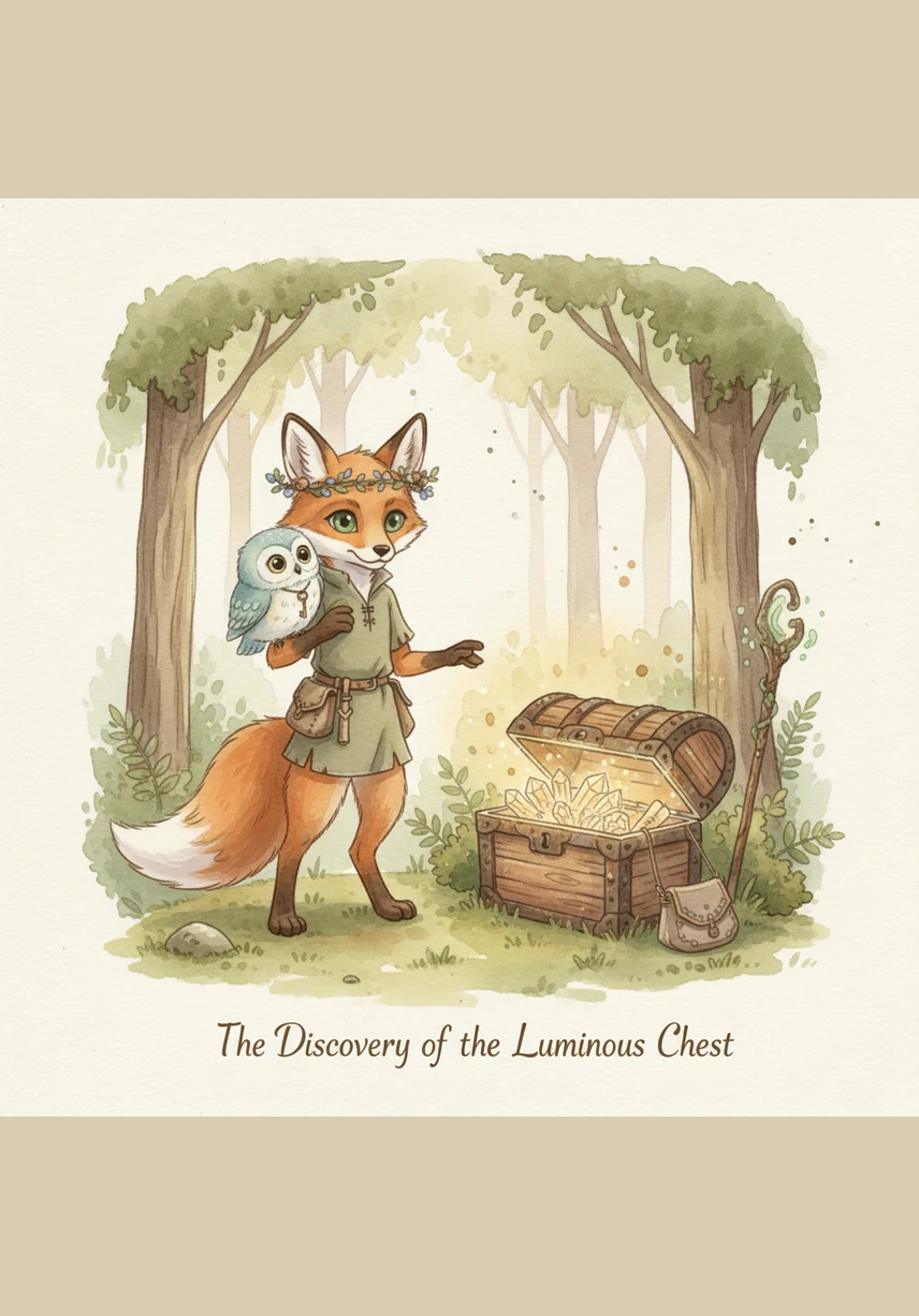 While exploring a hidden grove together, they spotted something shimmering deep within a hollow log. It was a beautiful, glowing lantern that flickered with a light as bright as a fallen star.