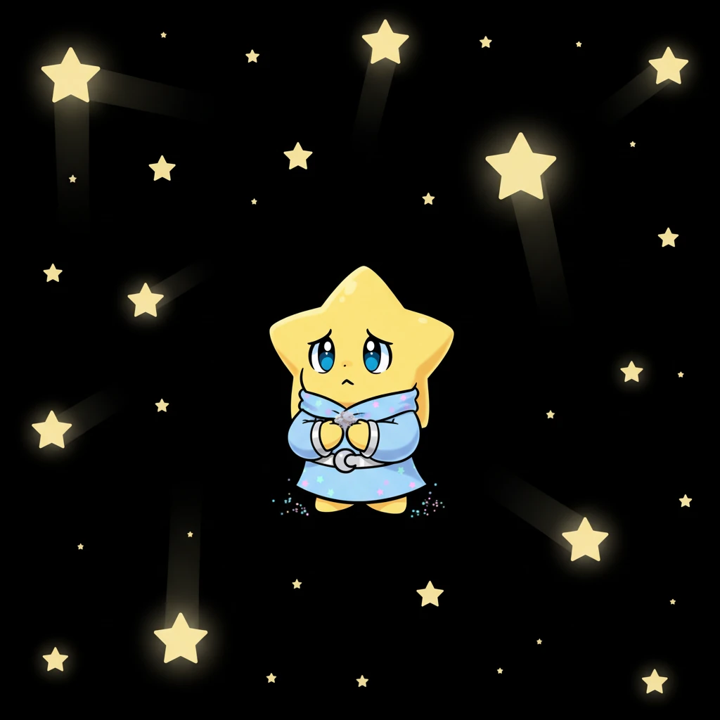 High above, in the vast, inky canvas of space, twinkled countless stars. Among them was Luma, a tiny star with a soft, gentle glow. She watched the bigger, brighter stars sparkle with grand, confident beams, and felt her own light was too small and dim to matter.