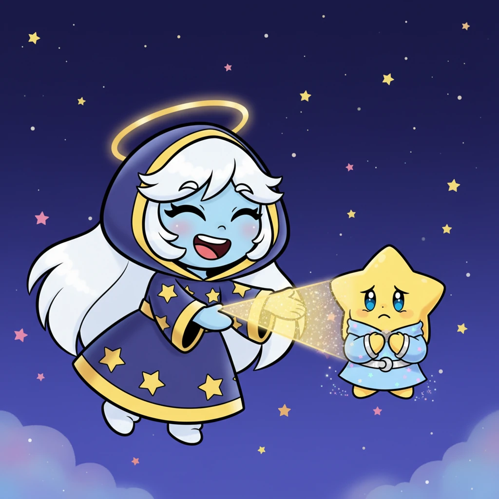 The Moon chuckled softly. "You don't need to light the whole sky, Luma," it explained. "Just your own little corner is perfect. Every light, no matter how small, adds to the wonder of the night." It gently nudged Luma forward with a shimmering ray.