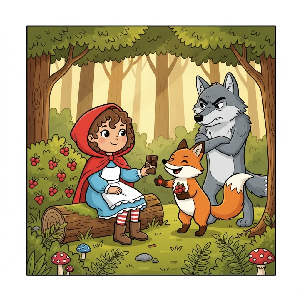 From that day on, Lily and Finley were the best of friends. She shared chocolate, and he helped her in the forest. He would pick berries and chase away the grumpy wolf that sometimes wandered by.