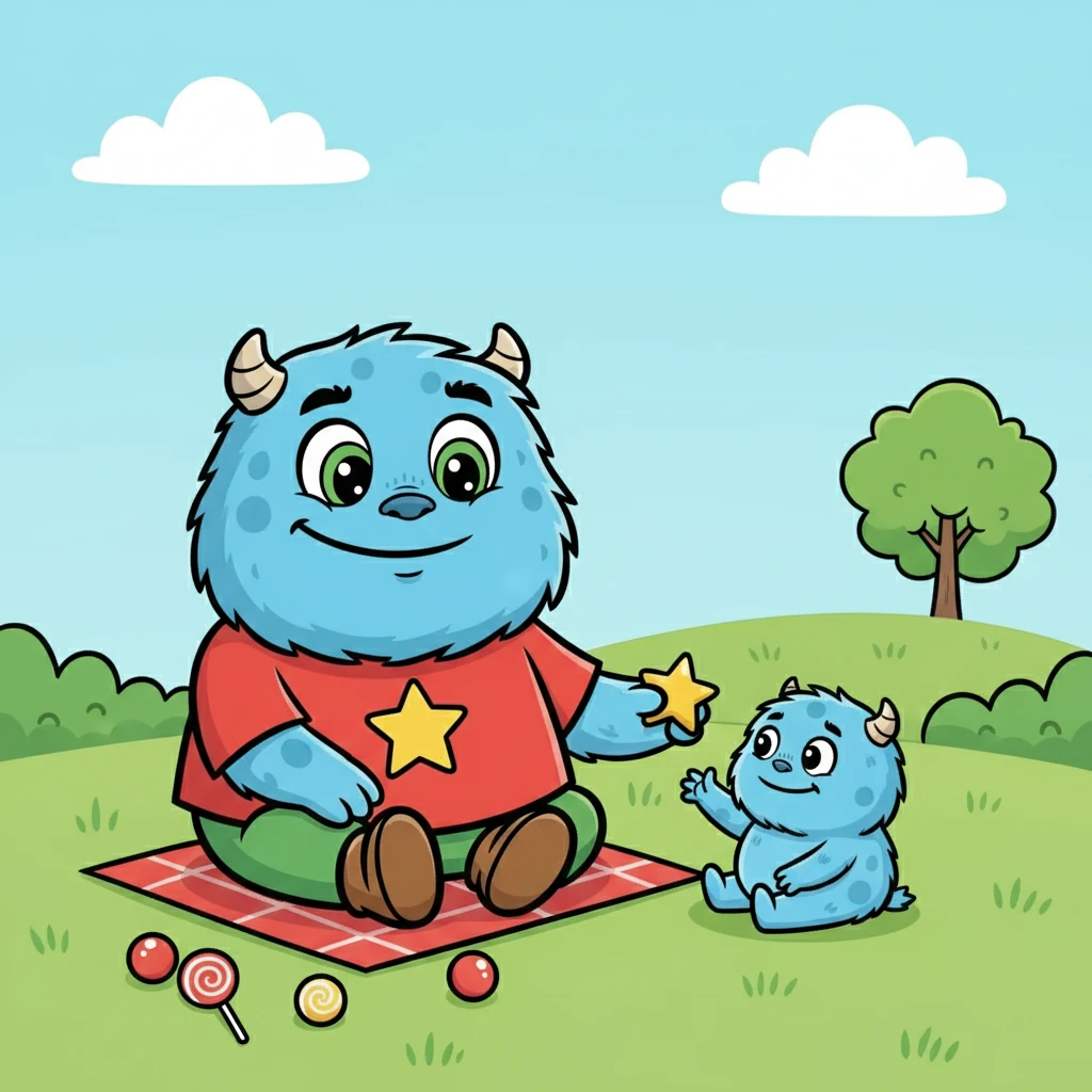 Em um momento de descanso, Pluk compartilhou suas guloseimas com o filhote, que parou de chorar e sorriu. A amizade entre eles crescia a cada passo.