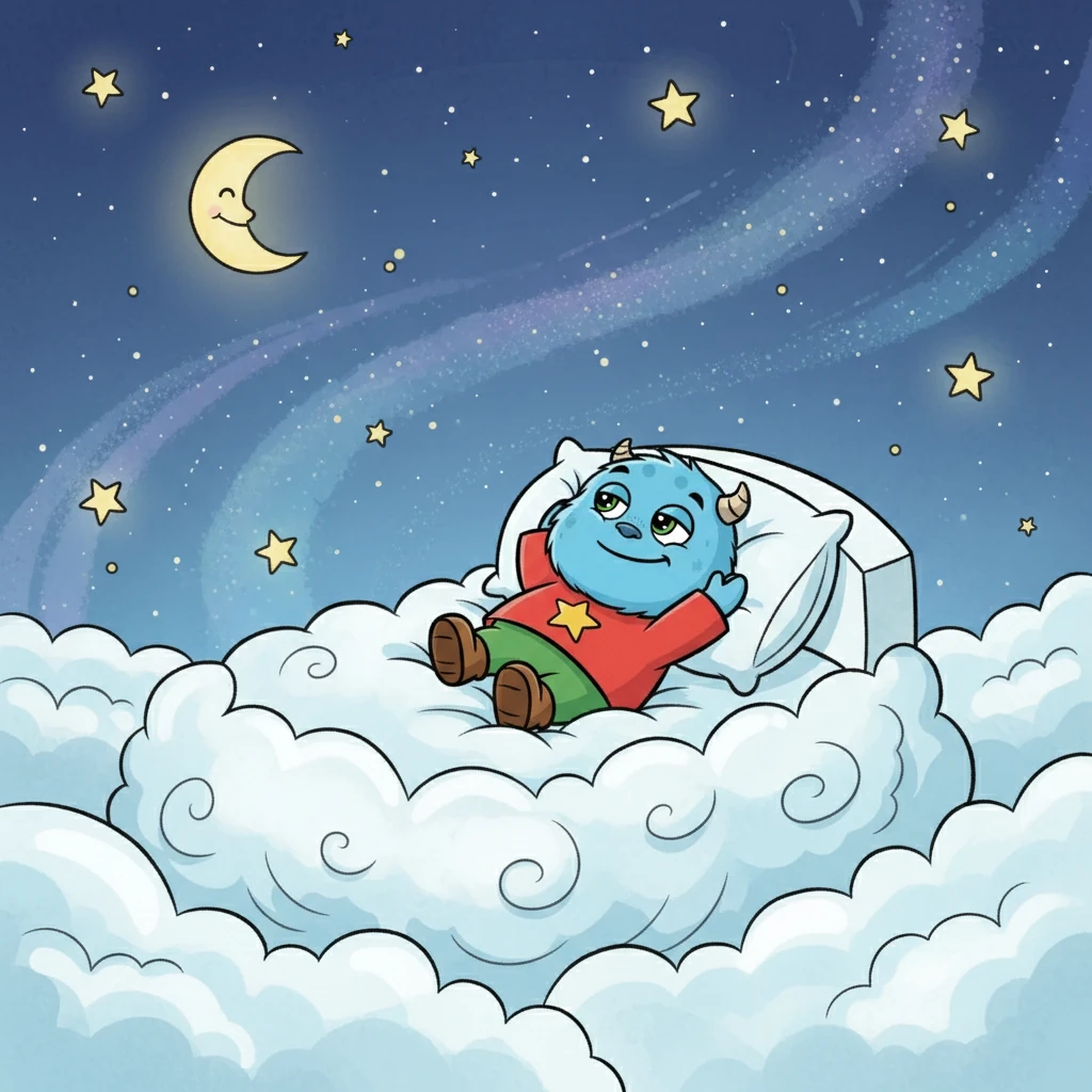 Na hora de dormir, Pluk se deitou em sua cama de nuvens, pensando no dia incrível que teve. Ele agradeceu por ter um coração generoso e uma vida cheia de emoções.