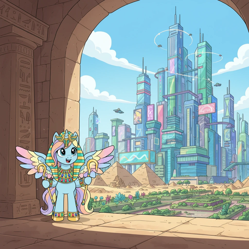 Eons passed, marked by shifting sands and the rise of new civilizations. Ancient pyramids slowly gave way to towering, futuristic cities. The world outside Saahira's magical chamber transformed, vibrant colors and advanced wonders replacing dusty relics.