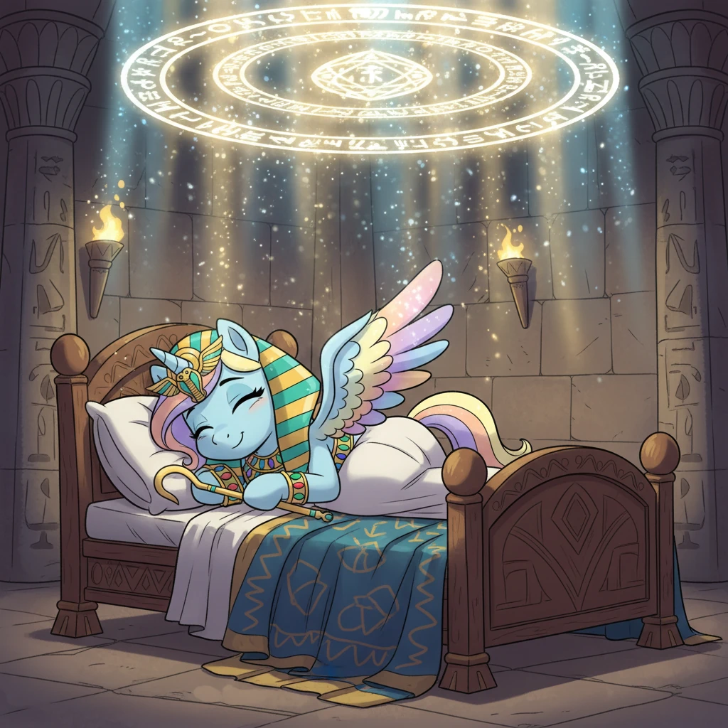 Deep within her enchanted slumber, Saahira felt a gentle warmth, like a sunbeam after a long night. Her eyes fluttered open slightly, catching glimpses of shimmering light through the magical seal. The ancient magic that protected her slowly began to fade, its task complete.