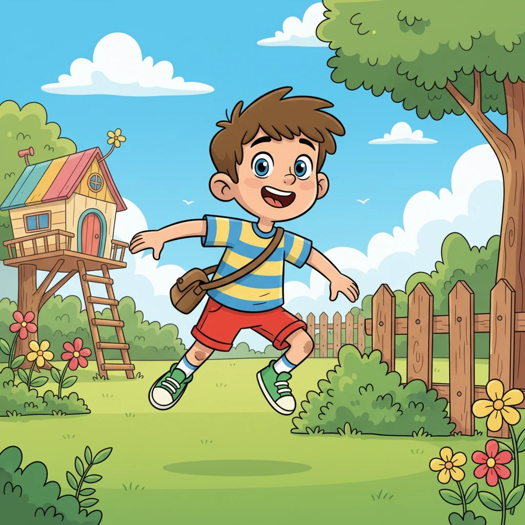 Pablito, a boy with big, curious eyes, was always looking for new adventures. He loved to run and jump, and sometimes, he forgot to listen to the rules. He'd often be found exploring every nook and cranny of his backyard.