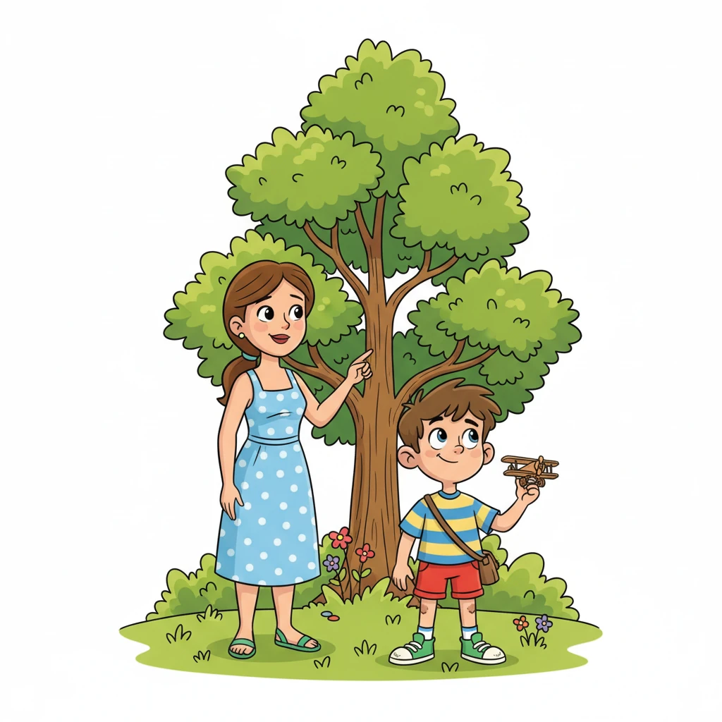 One sunny day, his mom, with a sweet and concerned smile, pointed to a huge, leafy tree in the garden. "Pablito, my love, please don't climb that tree. It's very tall and you could fall," she told him gently.