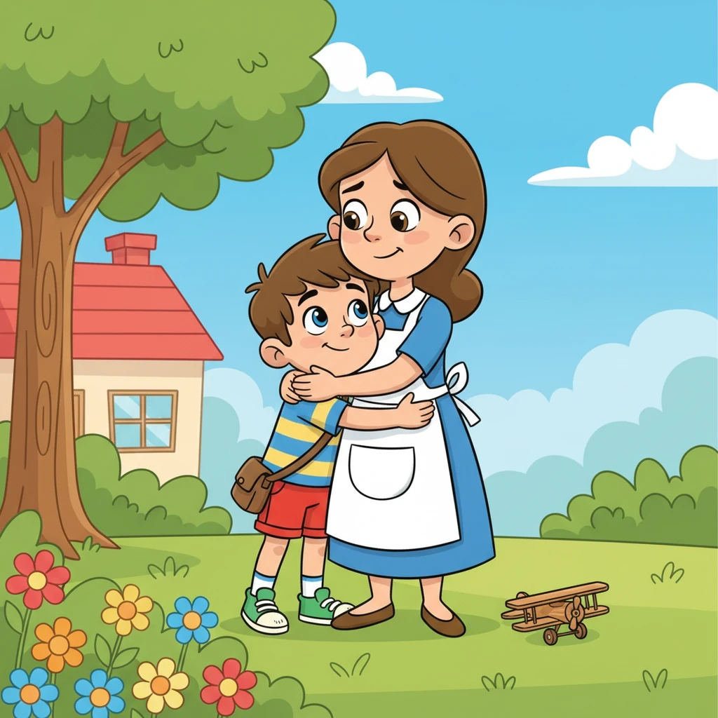 His mom, who had heard the noise, ran to him with her heart in her hand. She hugged him tight, relieved he wasn't seriously injured, and then gave him a gentle reminder about the importance of listening.