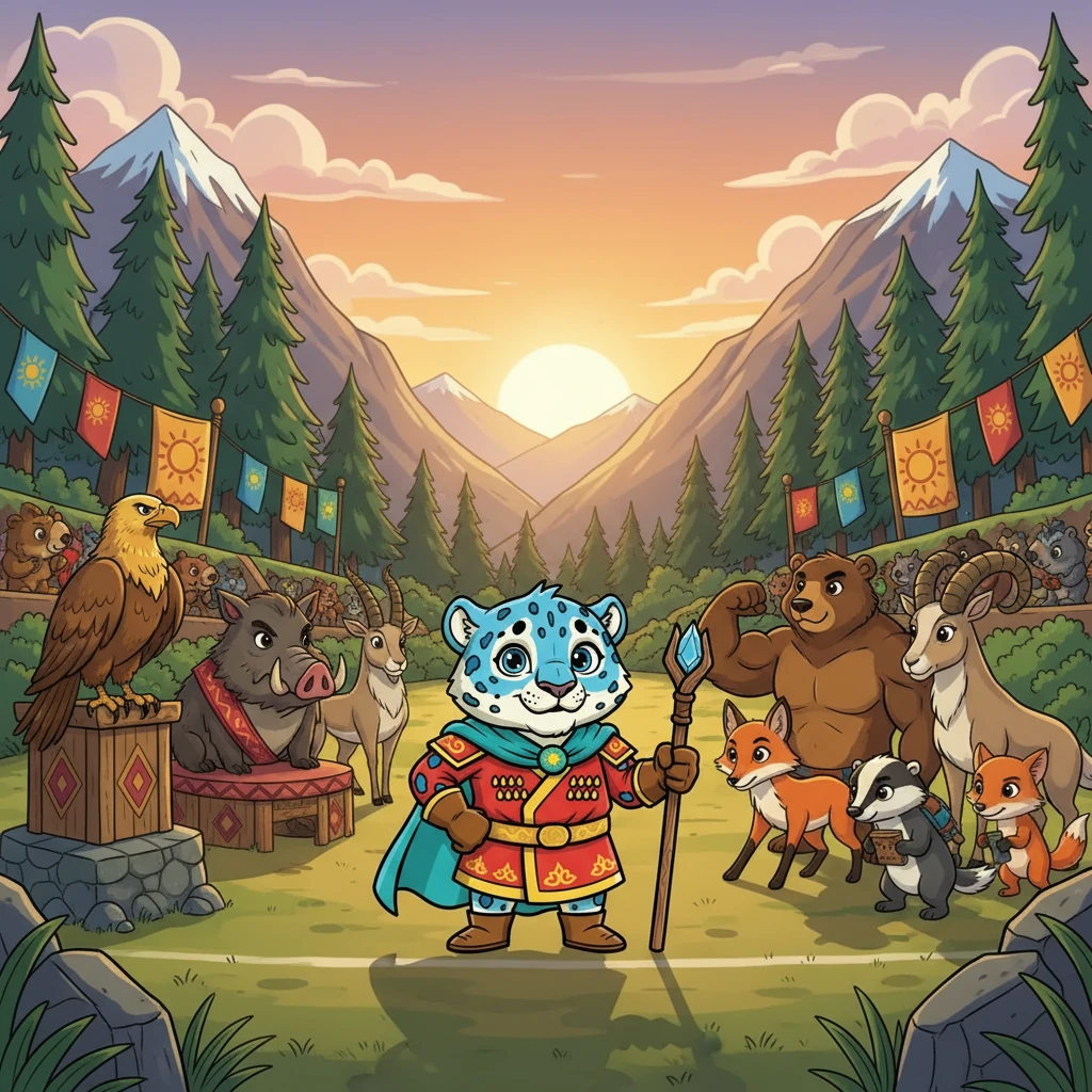 Сахнаға сайыс күні келді. Бүркіт, қабан, таутеке төреші болды. Барлық жануарлар жарысуға дайындалып, өздерінің күш-жігерін көрсетті. Сайысқа қатысушылардың көзінде жеңіске деген үміт жалындап тұр.