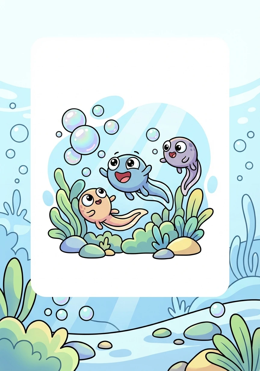 Ranieri meets other tadpoles! They play together, chasing bubbles and exploring the pond's hidden corners. He learns about the world around him through friendship and discovery.