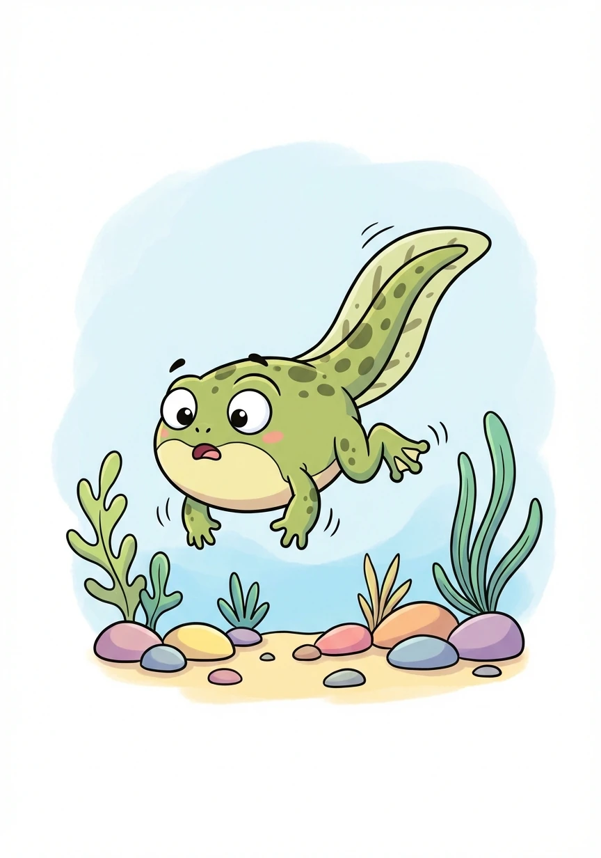 More time passes, and Ranieri's front legs sprout! He looks quite different now, more frog-like than fish-like. He struggles to swim as gracefully.