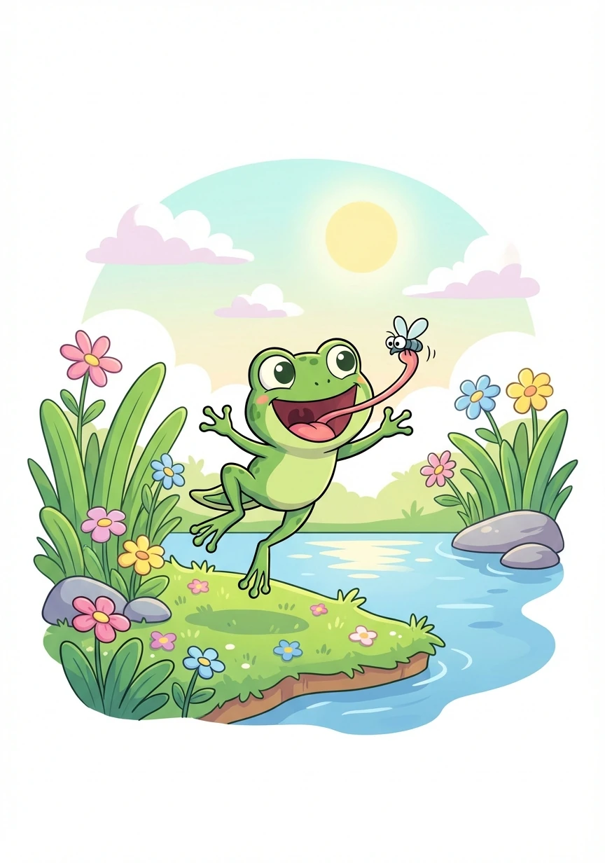 Ranieri's tail gets smaller and smaller. He spends more time out of the water, exploring the grassy banks of the pond. He catches his first fly!